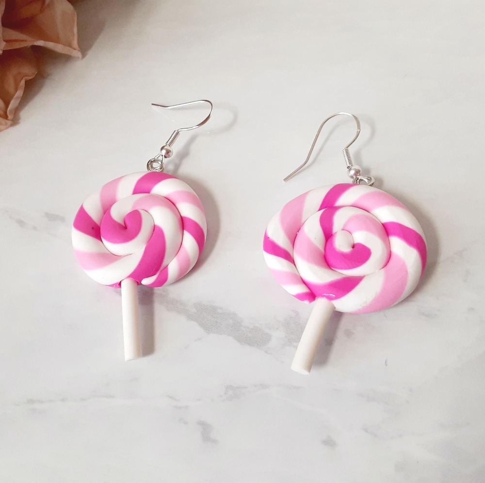 Valentine's candy Pink Swirl Lollipop Earrings